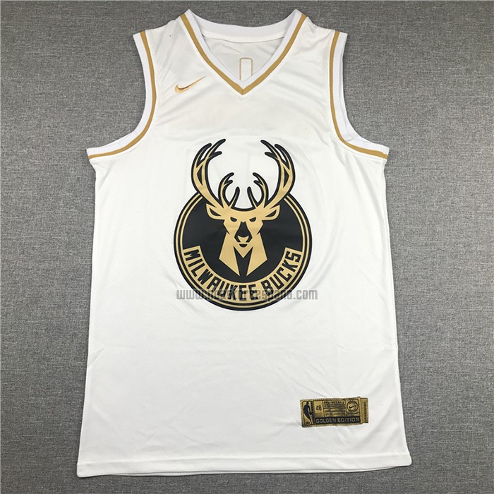 Camiseta Golden Edition Milwaukee Bucks Giannis Antetokounmpo NO 34 Blanco